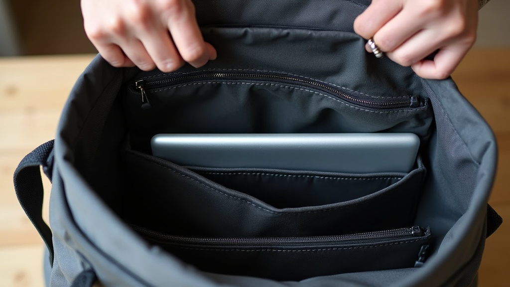 Professional tote bag organization with folio, laptop sleeve, and supply pouch.