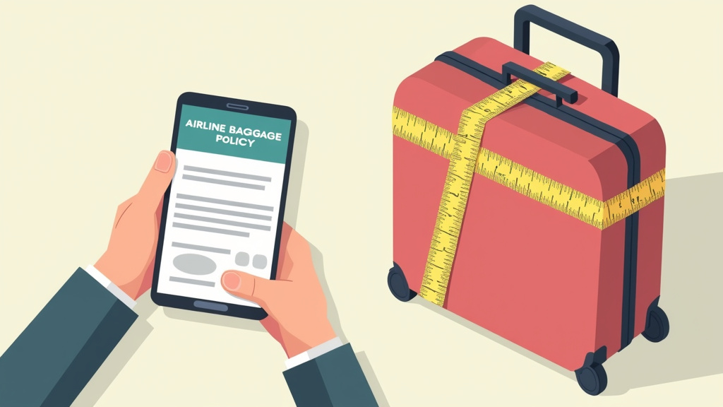 Comparing airline cabin bag policies on a phone next to a measured carry-on suitcase.