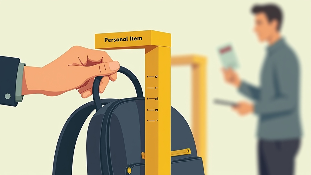 Backpack being measured in an airline personal item size checker at the gate.
