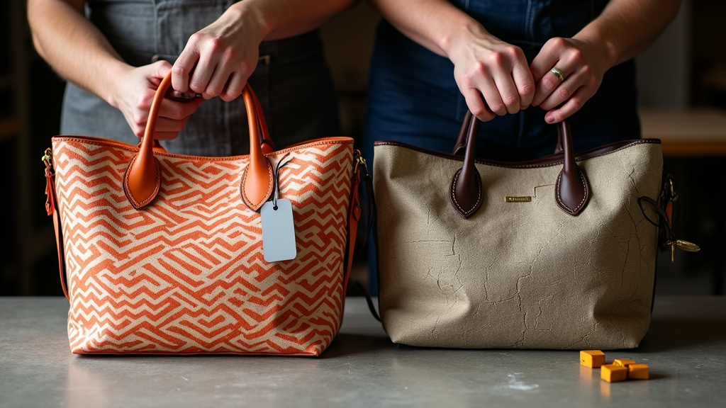 Comparison of a new versus heavily used Goyard tote showing resale value impact.