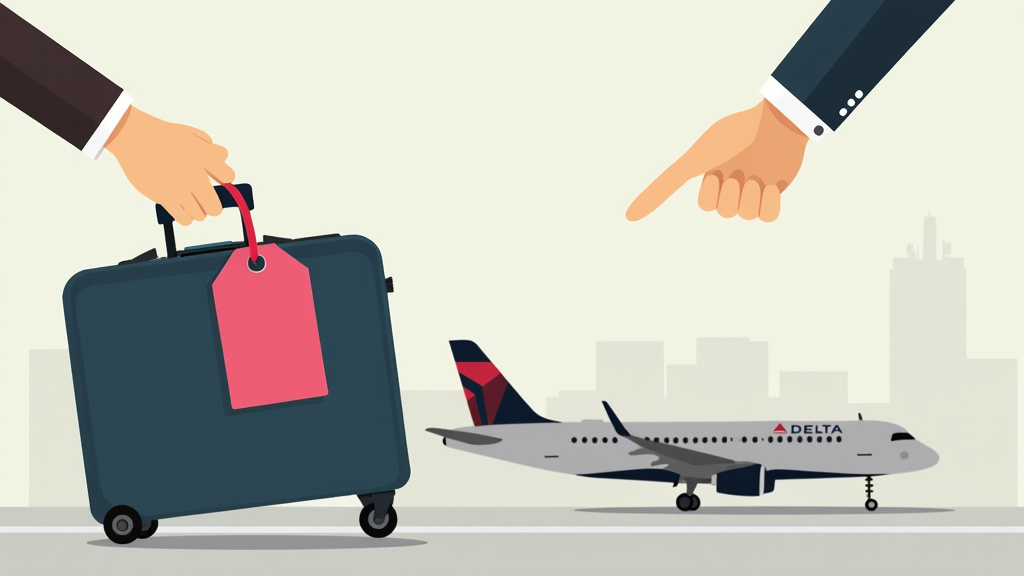 Delta Connection regional jet requiring gate-check of carry-on luggage with pink tag.