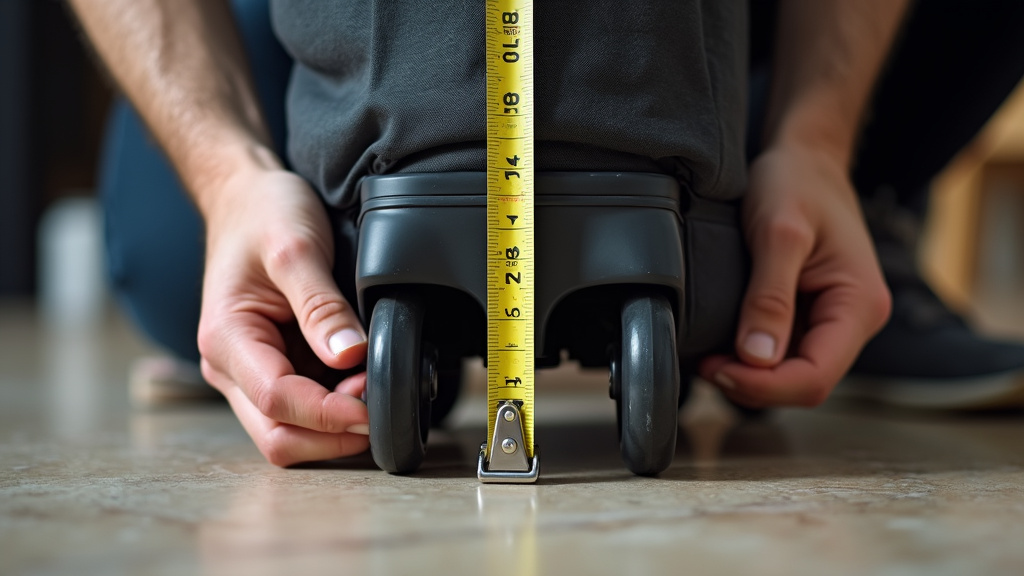 Correct way to measure suitcase height from floor over wheels and handle.