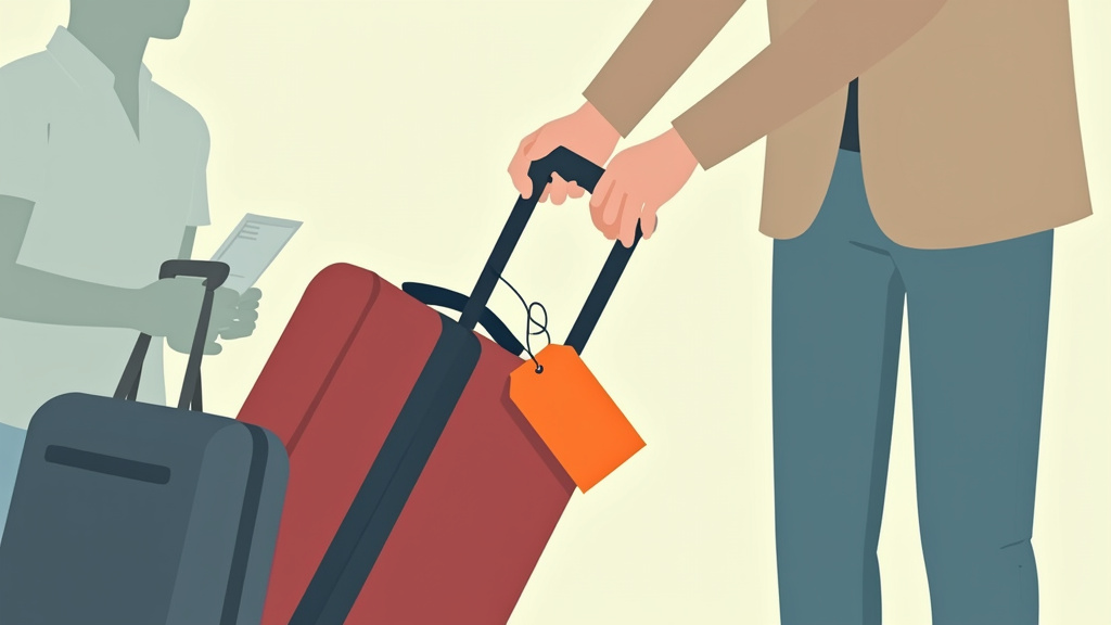 Gate-checking a carry-on bag with an orange tag at the jet bridge.
