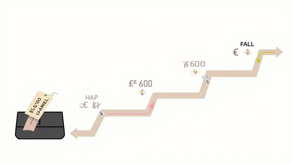 Diagram of Chanel bag annual price increases and global harmonization.
