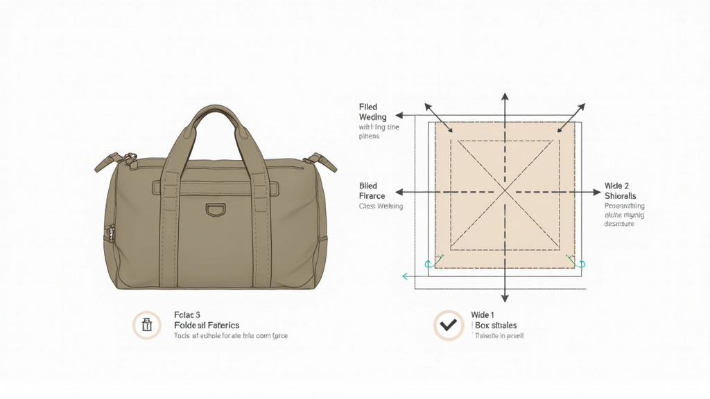 Diagram of a reinforced box-and-X stitch for securing duffle bag straps.