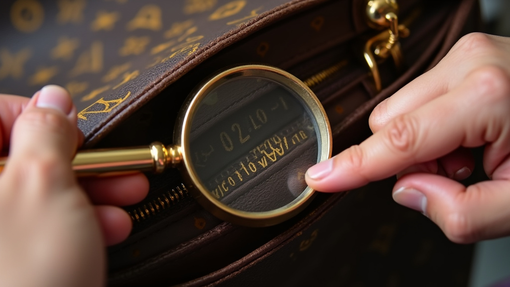 Close-up authentication of a Louis Vuitton tote's date code and hardware.