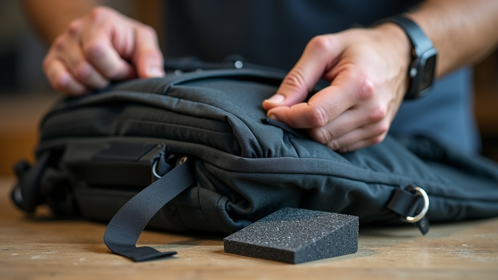 Close-up comparing high-quality backpack foam to cheap compressed foam.