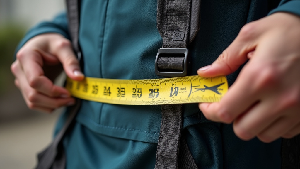35L backpack measured against an airline carry-on size checker box