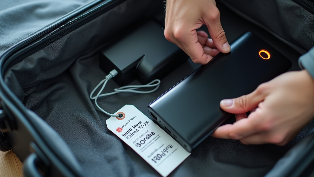 Lithium batteries and power banks being placed in carry-on luggage, not checked baggage.