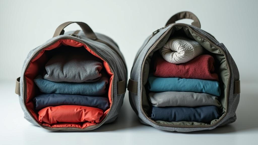 Comparison of structured versus unstructured duffel bag interior capacity and design.