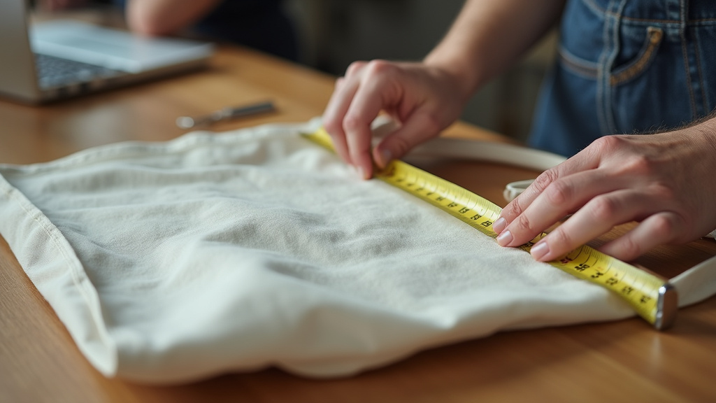 person measuring tote bag dimensions with tape measure for carry-on airline size rules