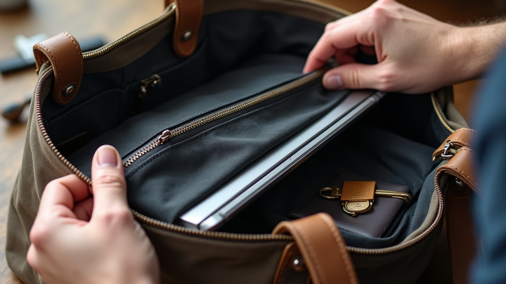 Essential tote bag features: secure closure, interior pockets, and reinforced stitching.