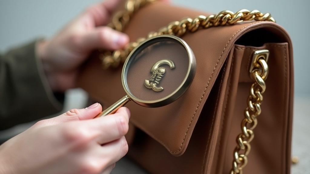 Close-up inspection of vintage Chanel bag hardware with a magnifying glass