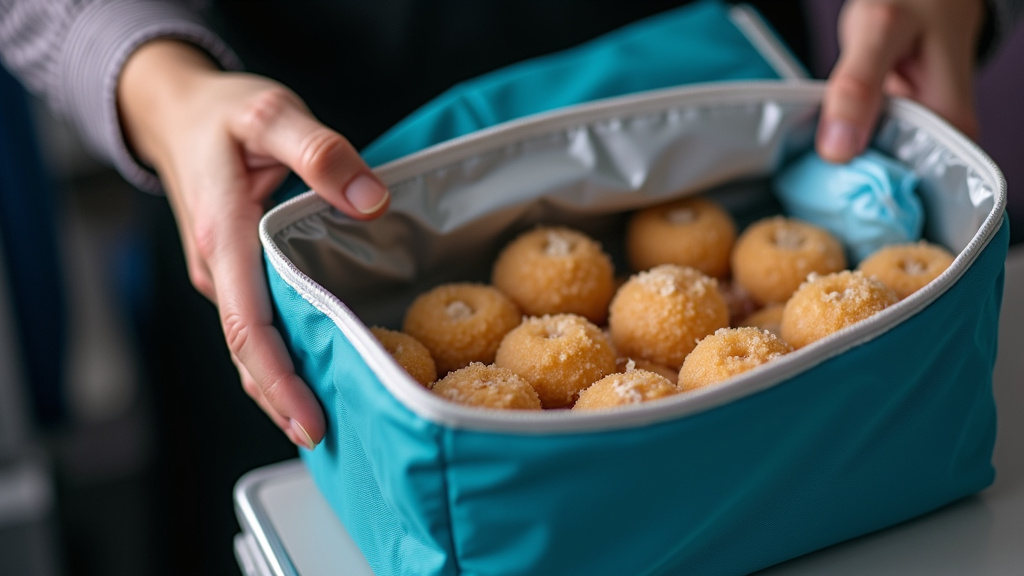 Packing Indian sweets with a frozen gel pack in hand luggage for air travel.