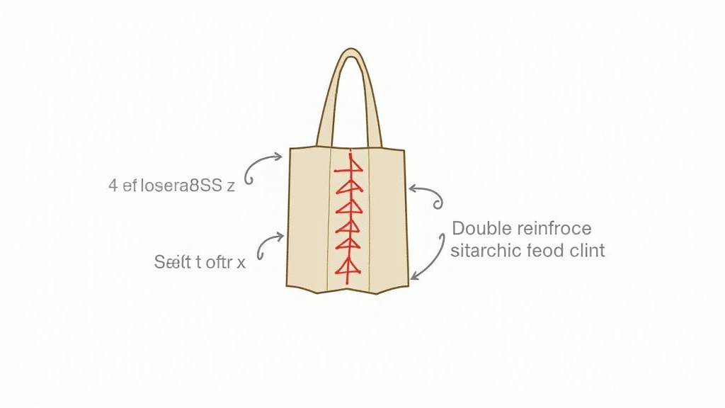 Three reinforced stitch patterns for securing canvas tote bag straps.