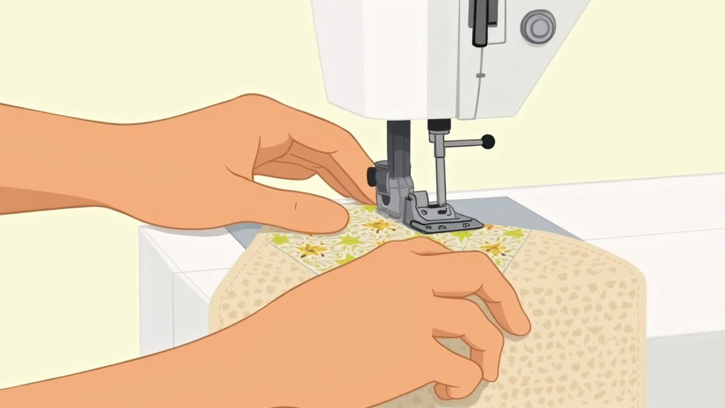 Sewing reinforced strap attachment on a DIY feed bag tote