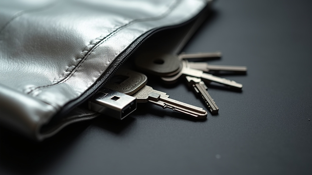 Faraday bag interior damaged by keys and cables, showing wear and tear.