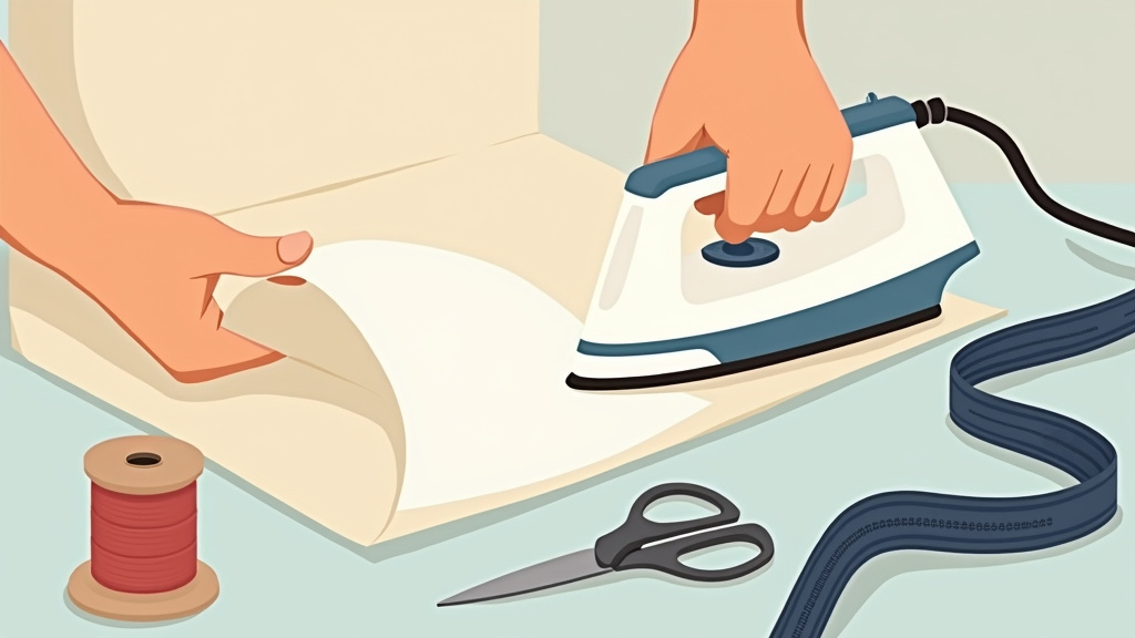 Fusing interfacing to a fabric facing strip for a tote bag zipper.