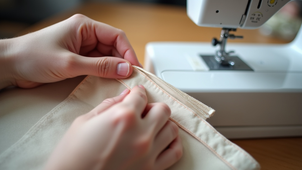Sewing a top-mount zipper with end tabs to a canvas tote bag