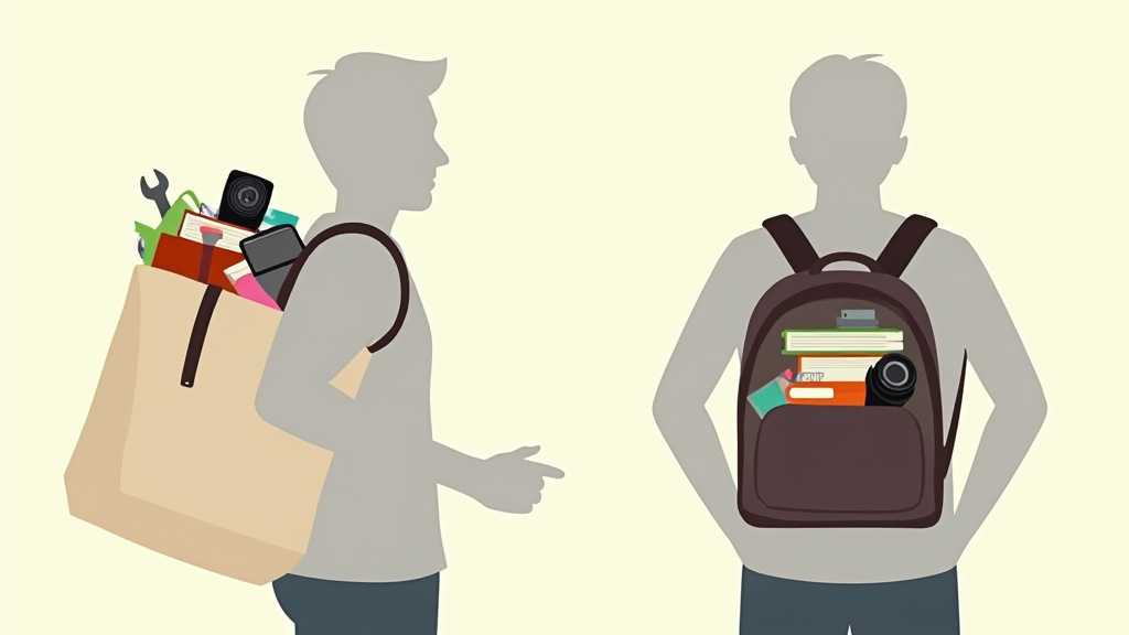 Comparing tote bag strain versus backpack weight distribution for heavy loads