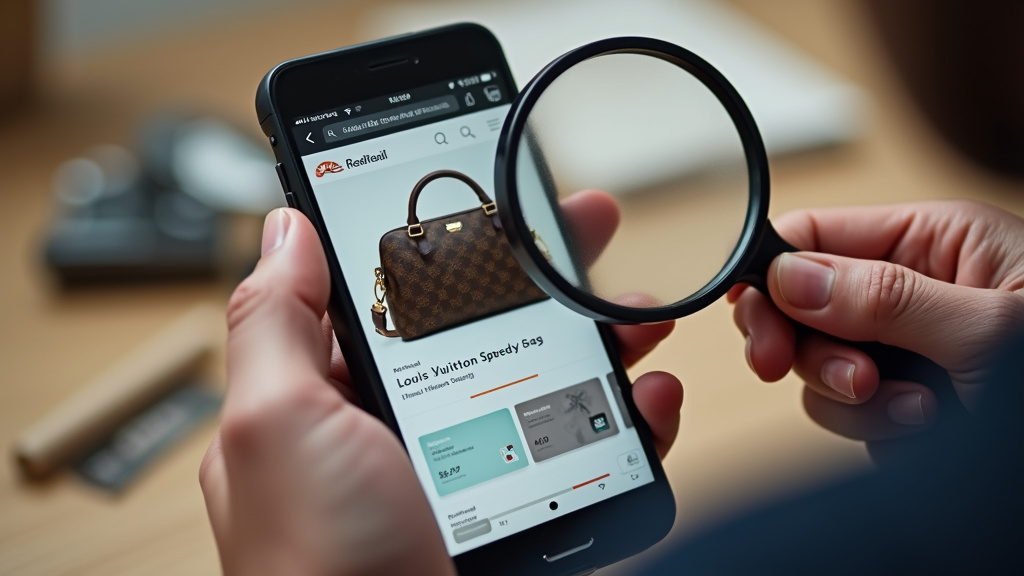 Buying an authenticated pre-owned Louis Vuitton bag on a trusted reseller website.