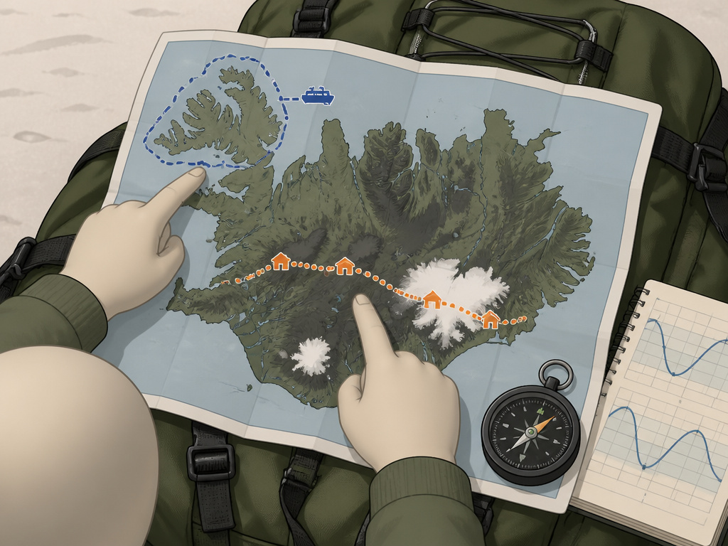 Backpacking route comparison map for Laugavegur and Hornstrandir trails in Iceland.