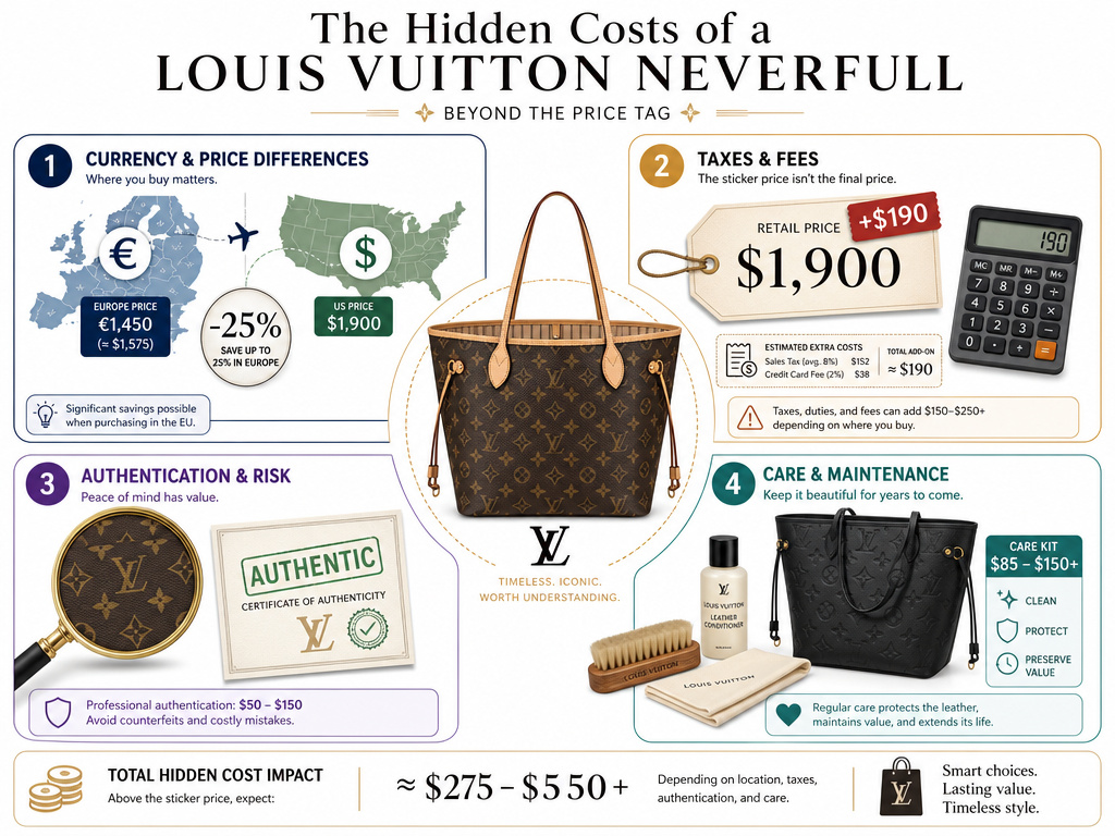 Four hidden cost factors for a Louis Vuitton tote purchase infographic