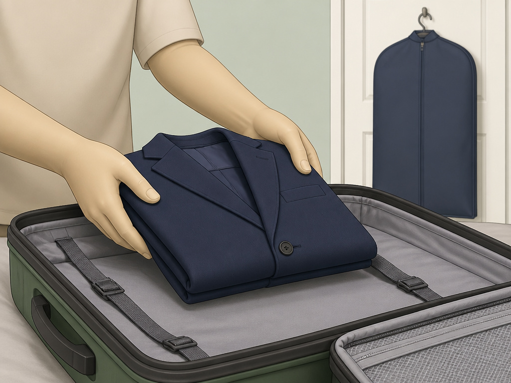 Comparing how to pack a suit in a suitcase versus a garment bag.
