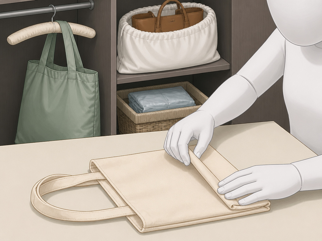 Proper storage methods for cotton, nylon, leather, and PET tote bags.