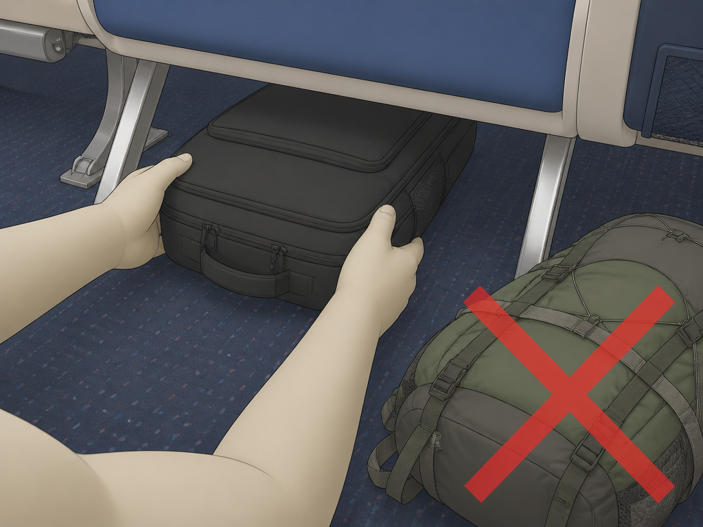 Delta carry-on personal item size test fitting under airplane seat