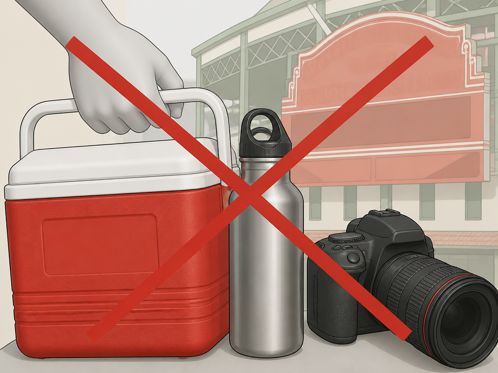 Prohibited items at Wrigley Field including hard coolers, metal bottles, and professional cameras.