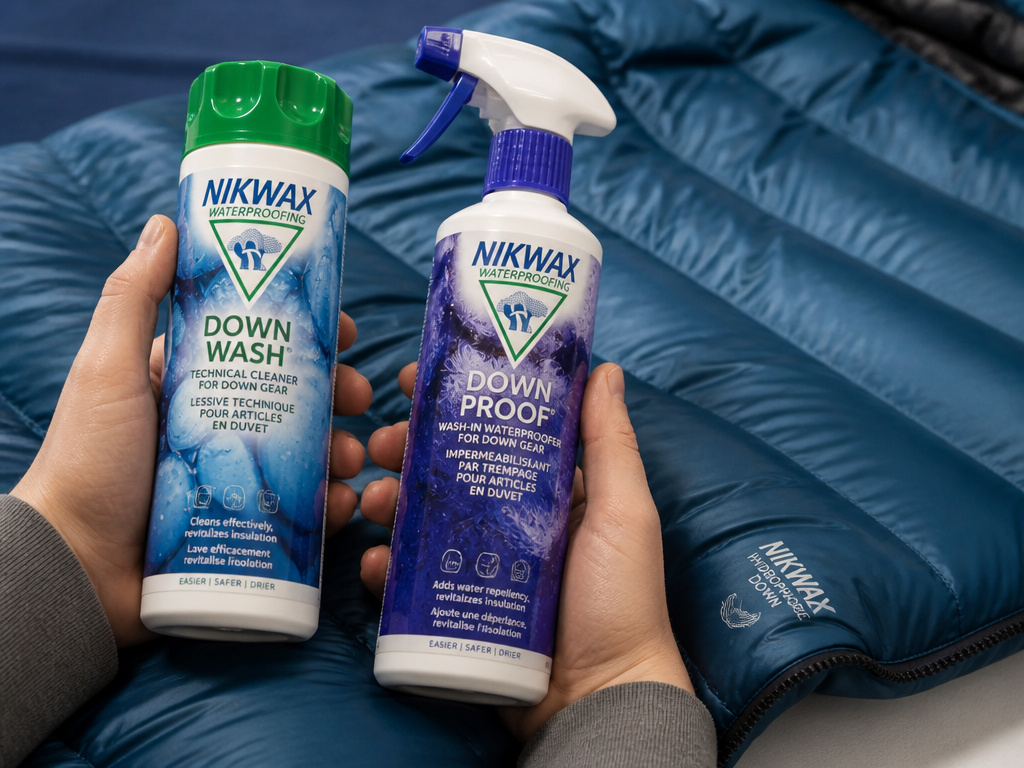 Specialized cleaners for washing DWR-treated down and synthetic sleeping bags