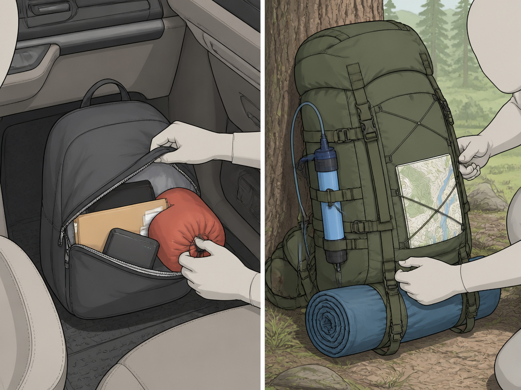 Comparison of an urban evacuation bag and a wilderness bug out bag contents.