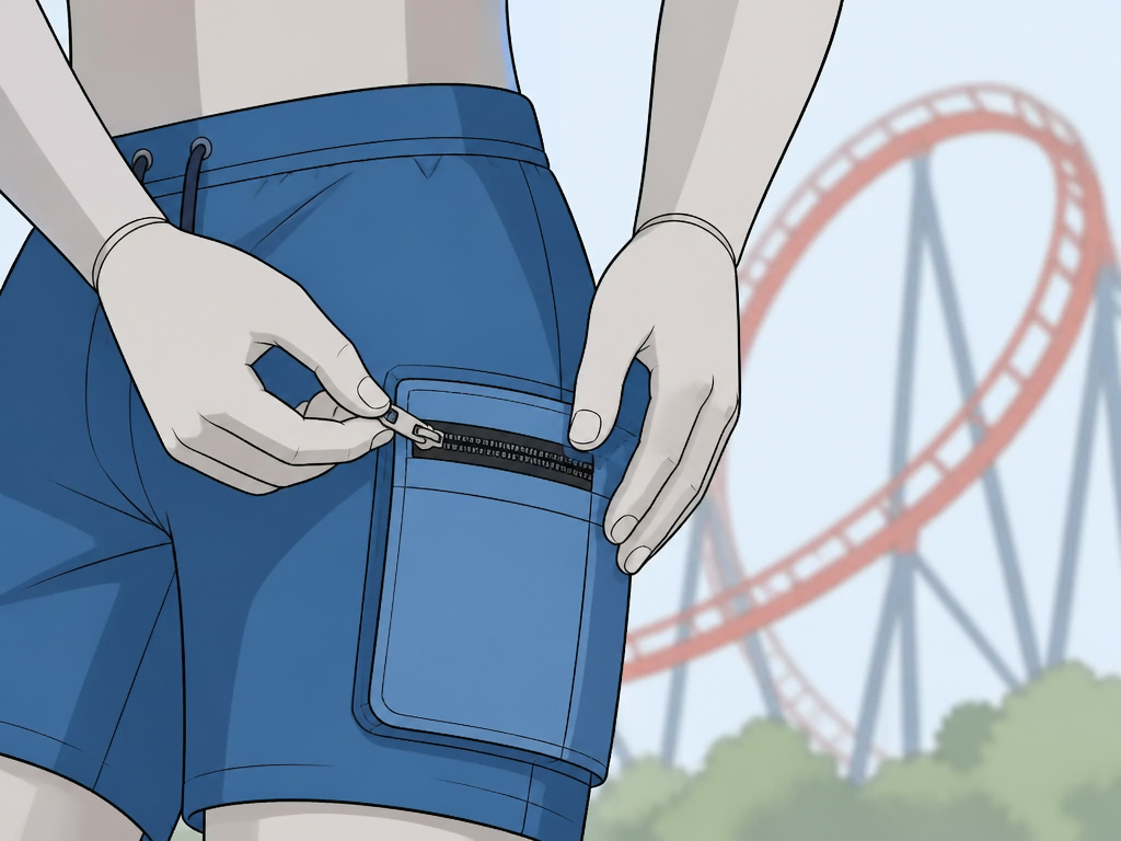 Cedar Point ride policy for securing a phone in a zippered cargo pocket.