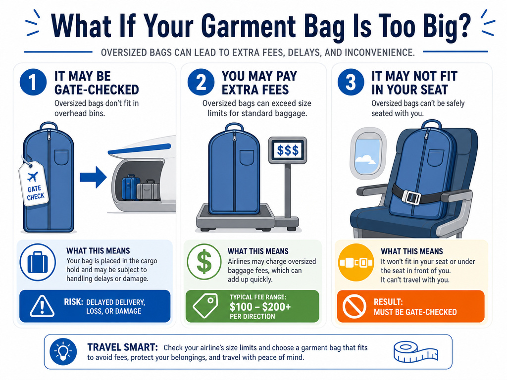 Three airport solutions for an oversized carry-on garment bag